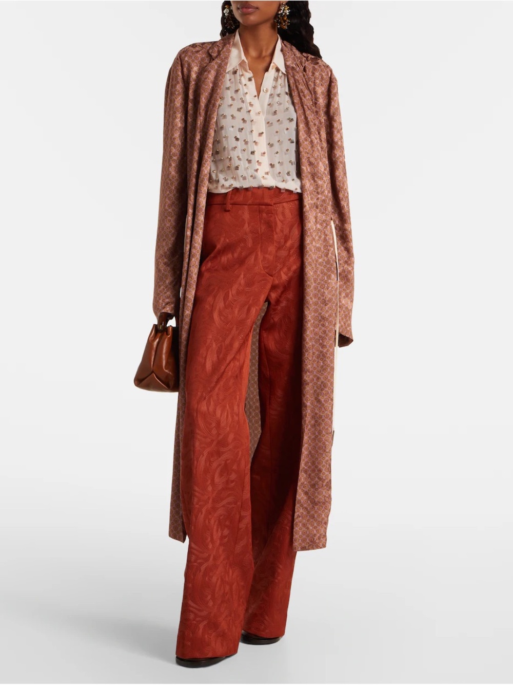 NWT Dries Van Noten Rust Wide-Leg Jacquard Pants